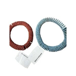 Catherine‎ Stein Designs Brick Red  aqua Seed Bead Spiral Stretch Bracelet NEW